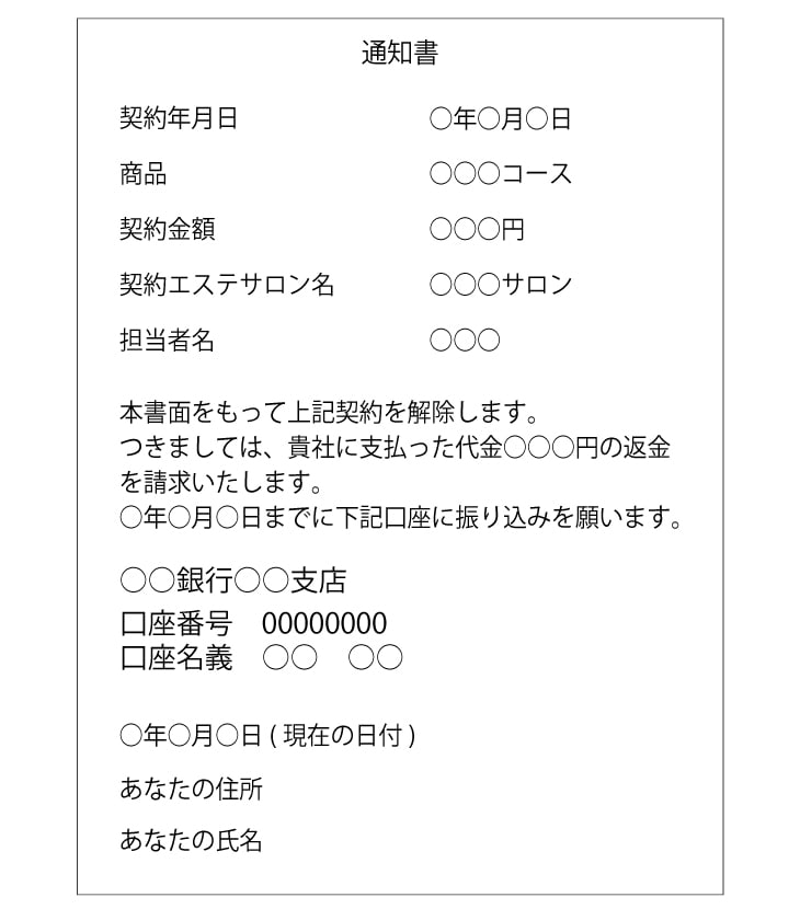 お店へ通知する場合の通知書